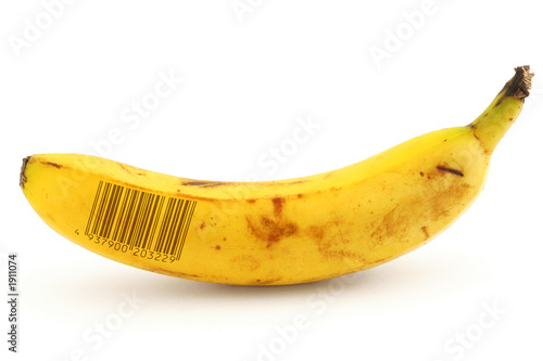 ripe banana with bar code