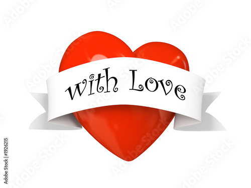 valentine heart with label with love isolated on white backgroun photo