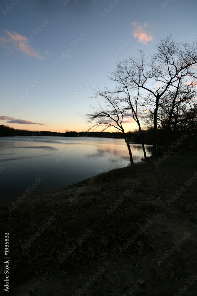 tranquil lake at sunset