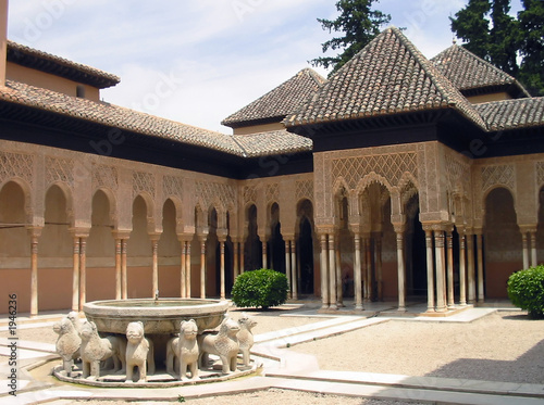 patio of the lions in the alhambra in granada, spa