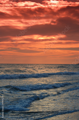 beautiful beach at sunset on corfu island