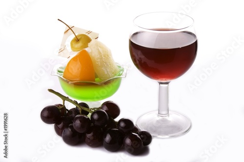 red wine with grapes and dessert