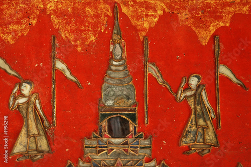 myanmar, inle lake: shwe yan pyay monastery, decoration on a wal photo