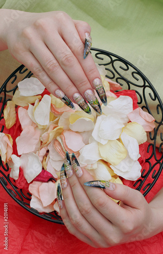 beautiful nails and rose leaves