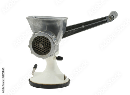old manual mincer on pure white background