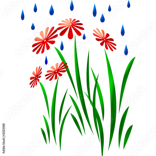 rain on flowers art