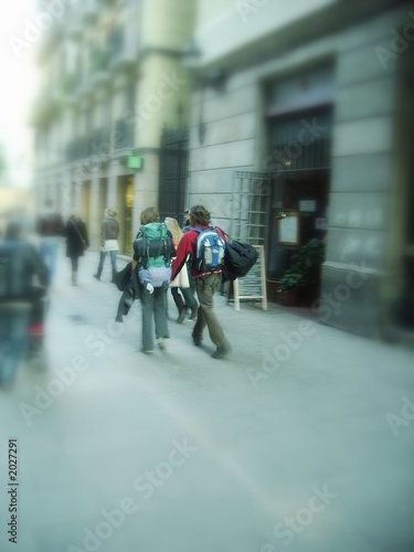 student lovers backpacking in barcelona
