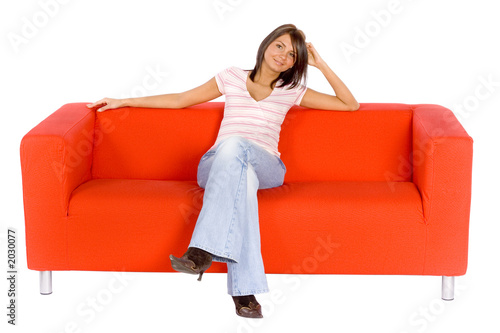 woman on the red sofa