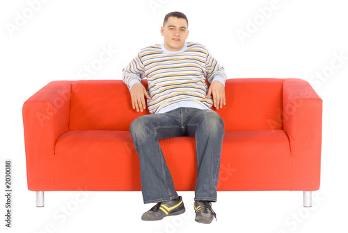 man on the red sofa