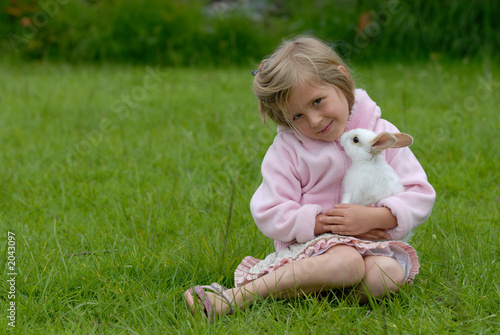 little girl with a rabbit