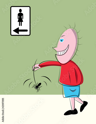 cartoon style naughty kid with spider