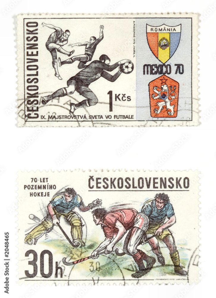 sport on obsolete postage stamps