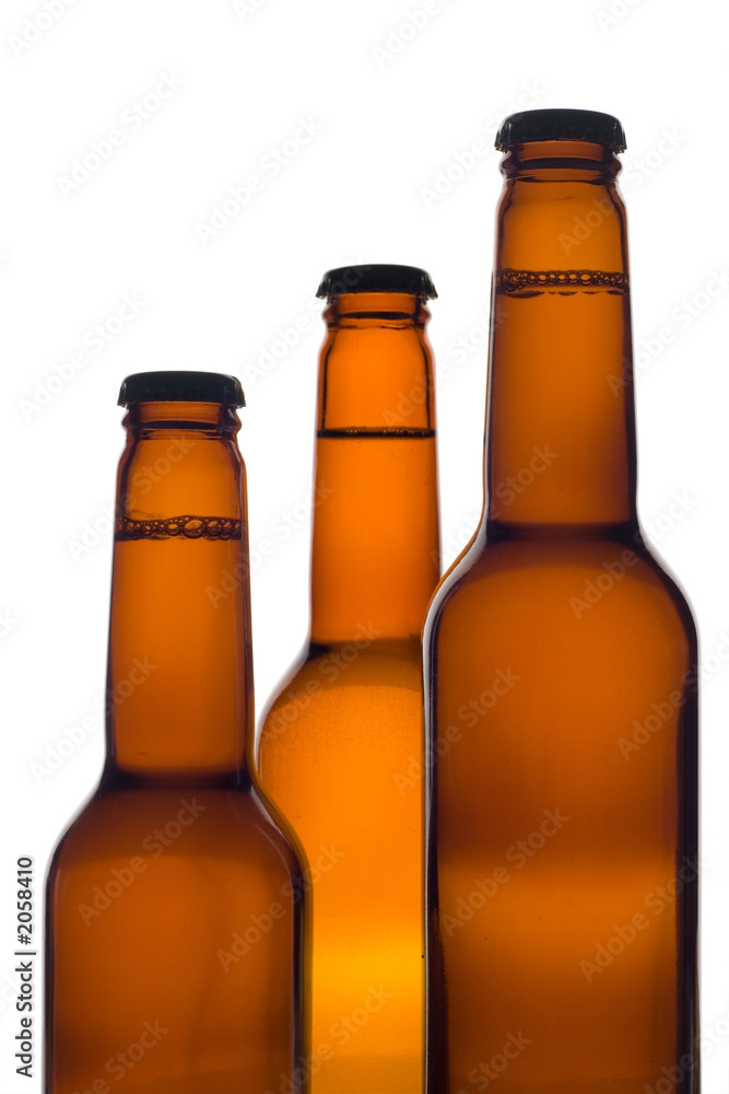 three beer bottles (clipping path included)