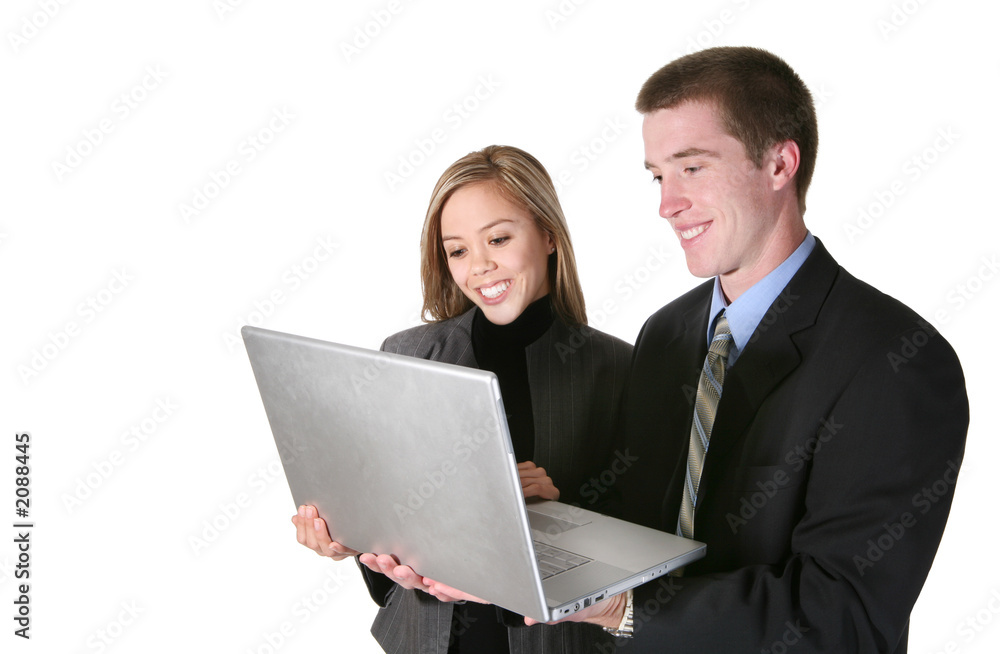 young business team holding computer young business team holding computer