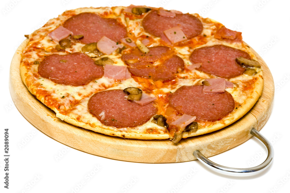 pizza with salami isolated on white pizza with salami isolated on white