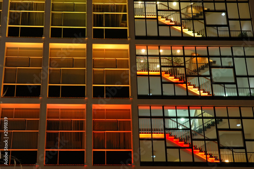 office building in orange lighting