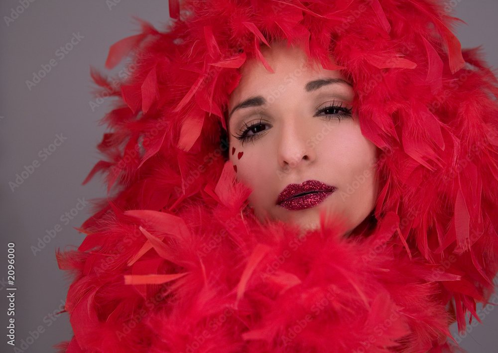 beautiful face with red boa beautiful face with red boa