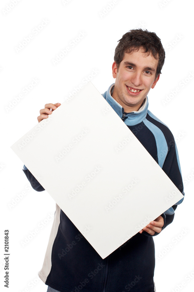 holding the blank poster holding the blank poster