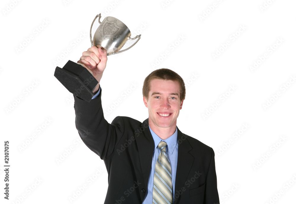 business man with trophy business man with trophy