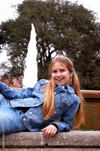 pretty girl by fountain