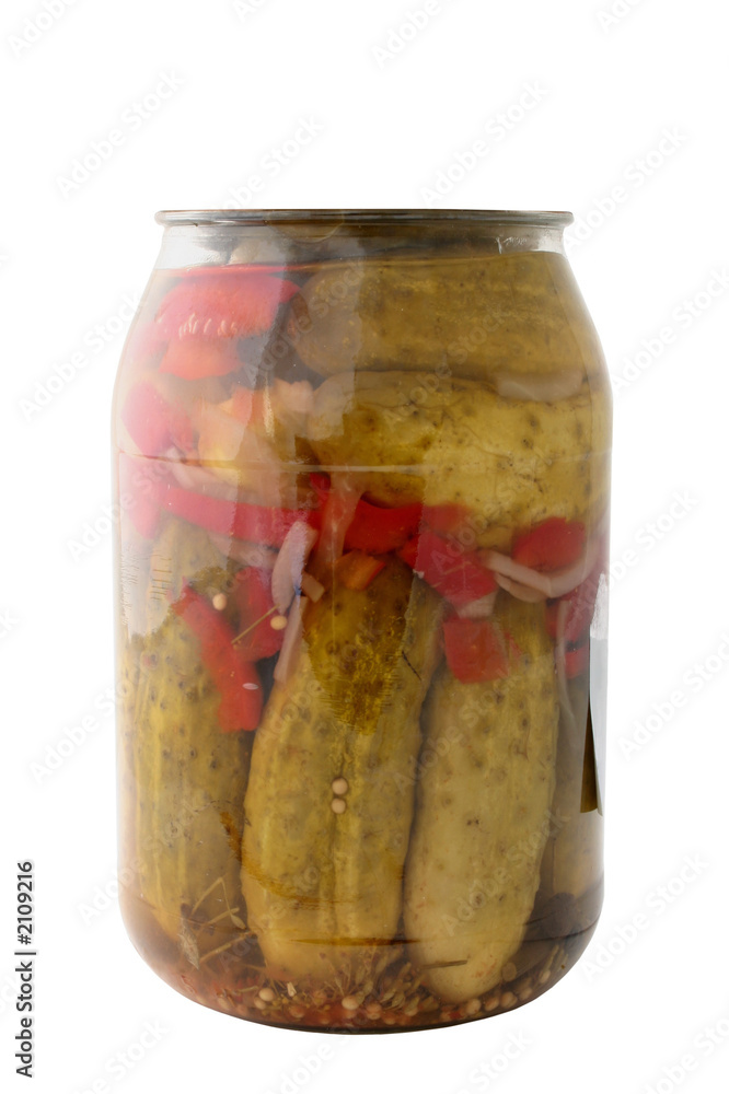 jar of pickled cucumbers with paprika jar of pickled cucumbers with paprika