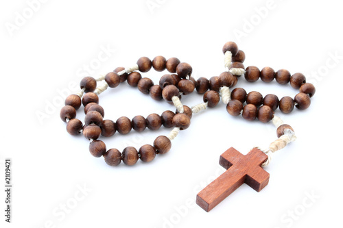 wooden rosary on white