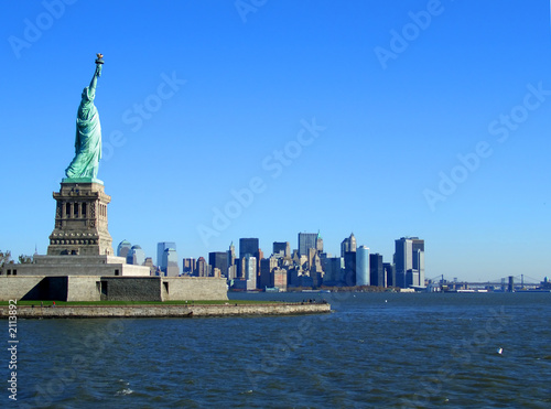 statue of liberty and lower manhattan