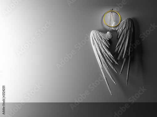 interior pair white wings hinging on wall