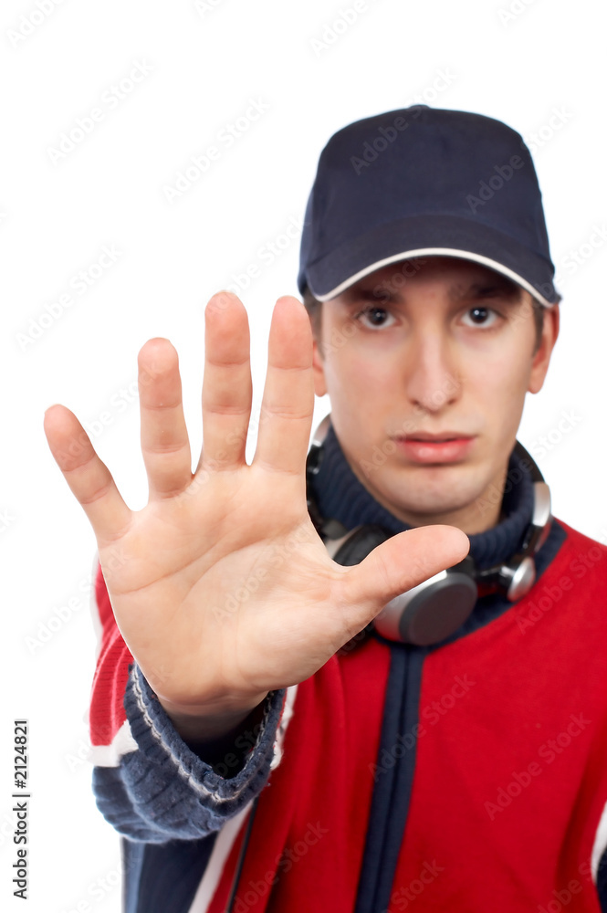 serious disc jockey saying stop serious disc jockey saying stop