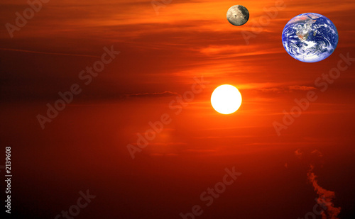 couché de soleil terre lune