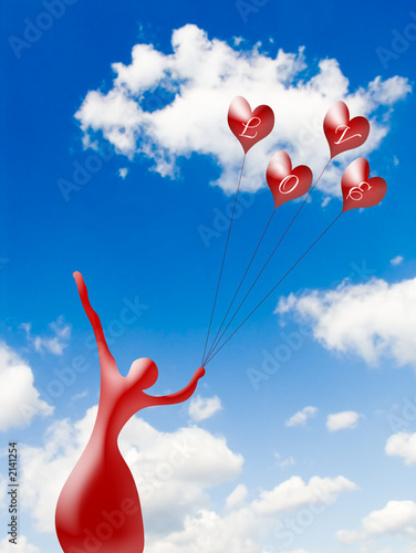 silhouette of the ballerina with balloons heart