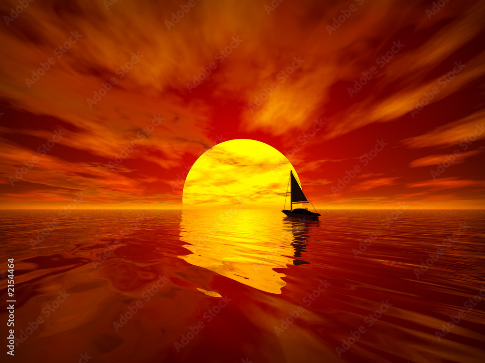 sailboat at sunset - obrazy, fototapety, plakaty 
