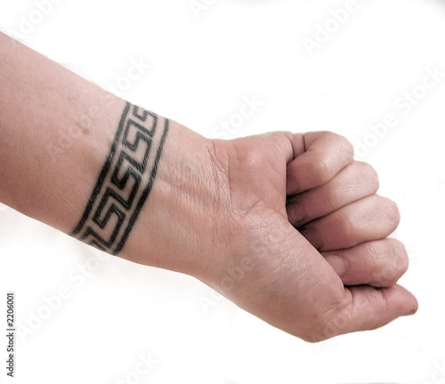 wrist tattoo body art of greek key symbol isolated Stock Photo