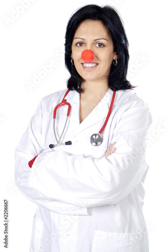 Obraz na płótnie attractive lady doctor with a red nose