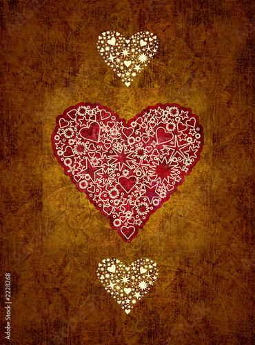 coeurs fond or rouge