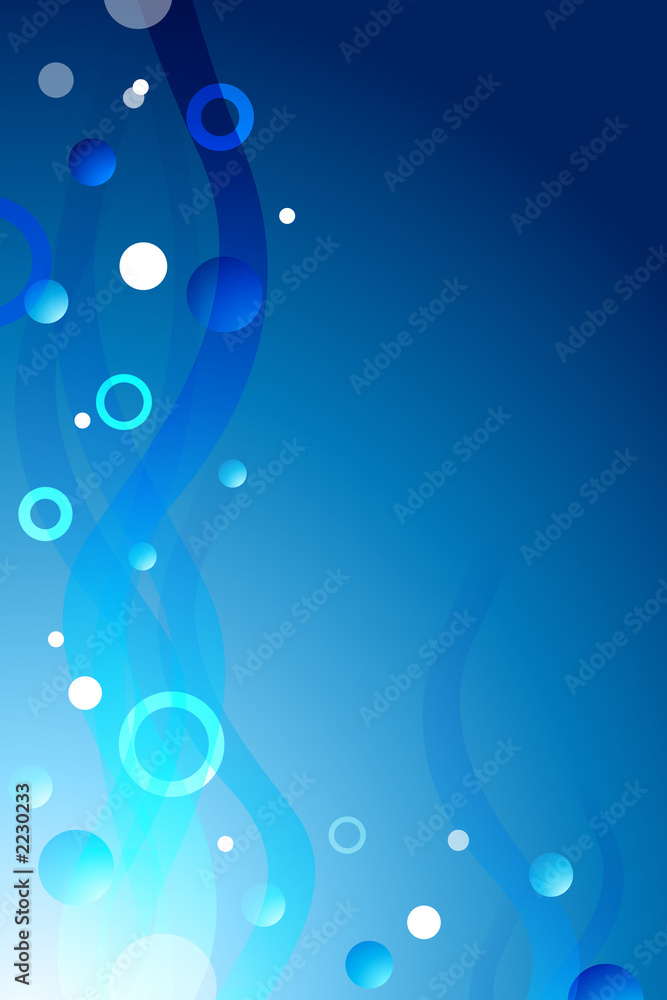 blue abstract background with waves-bubbles