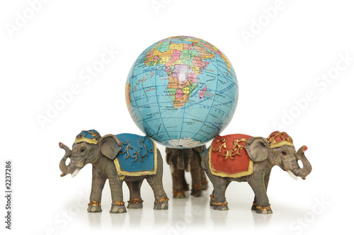 Canvas Print three elephants holding the earth