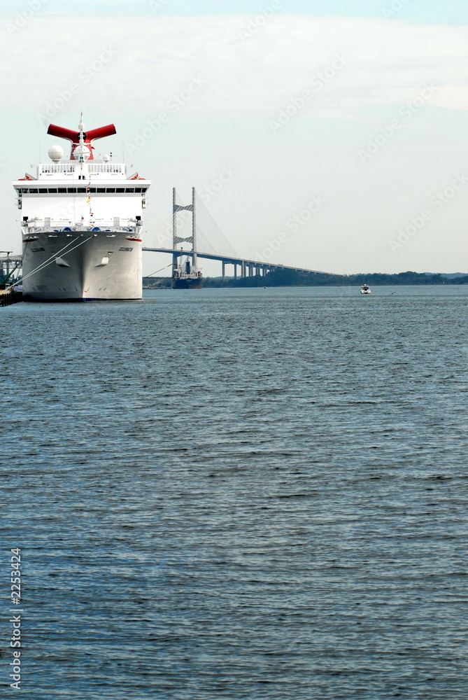 cruise ship and bridge