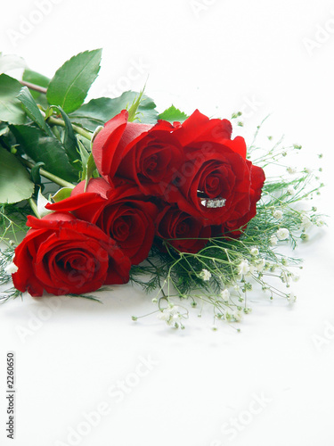half dozen roses with diamond ring