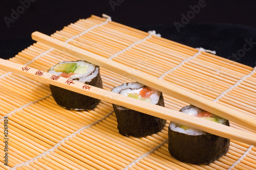 sushi and wooden chopsticks