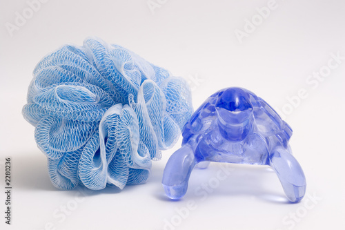 spa items isolated blue loofah