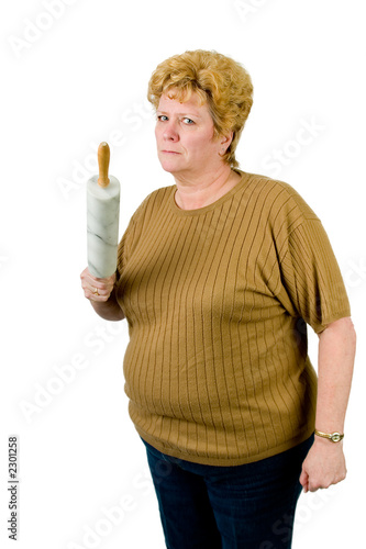 mad woman with rolling pin