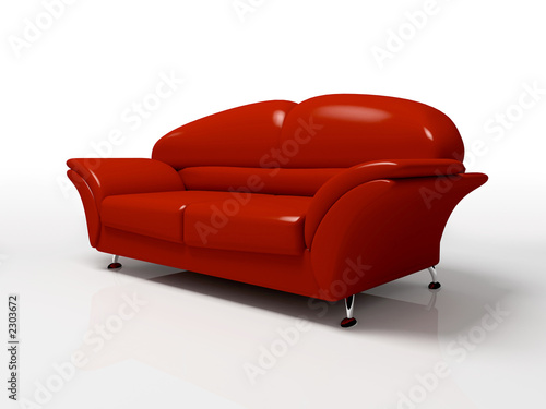 red sofa isolated on white background 3d