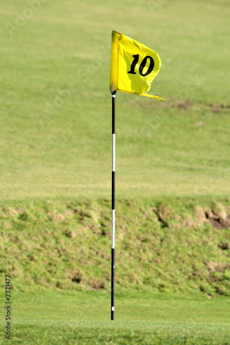 the 10th pin on a golf course green. photo