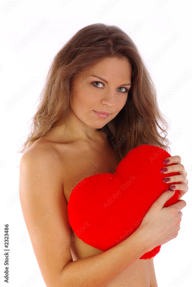 beautiful girl with red heart isolated on white beautiful girl with red heart isolated on white