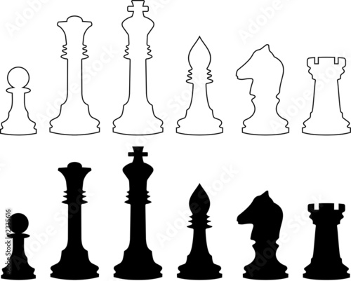 chessmen, black and white contours.