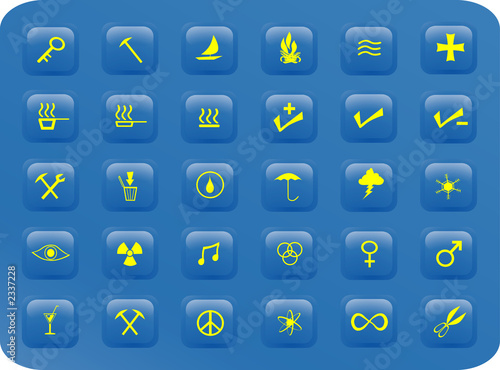 blue and yellow square buttons