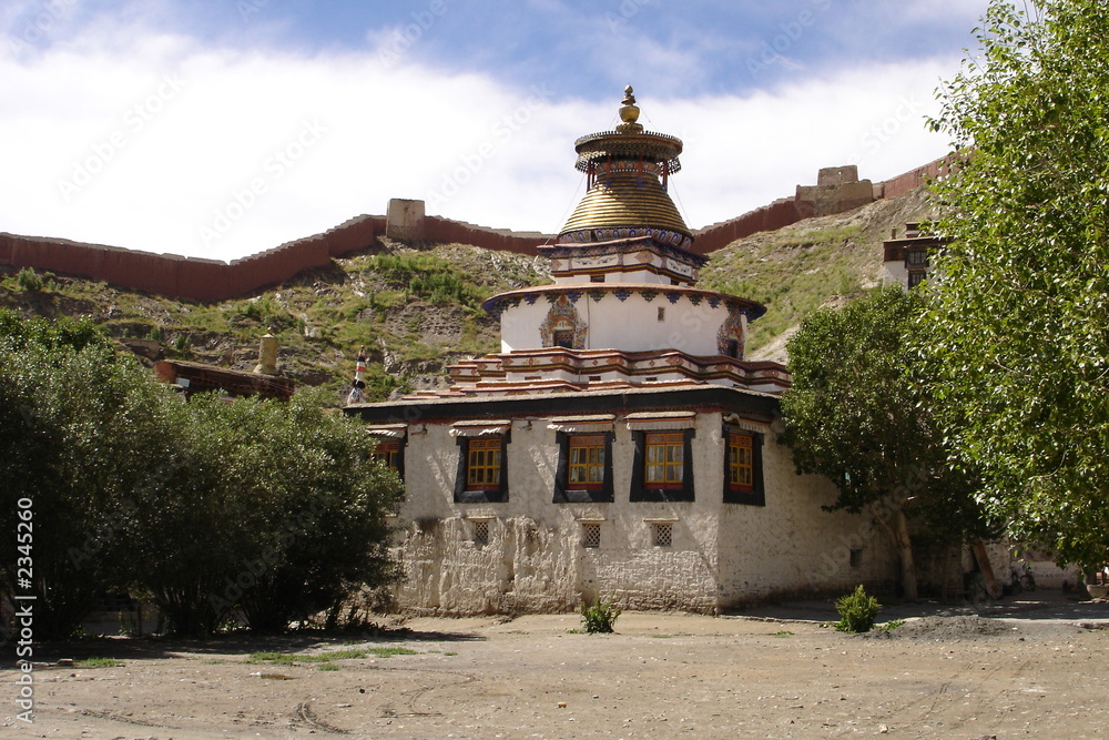 pango chorten aux pieds de la citadelle dzong