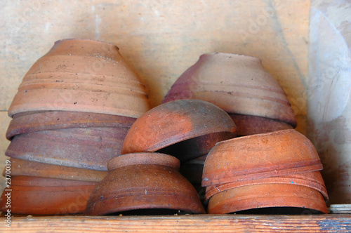 old clay bowls in a traditional wine cellar of the azores island