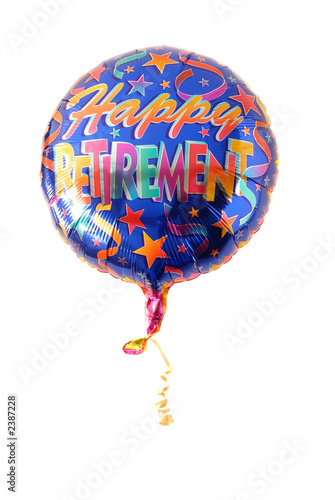 a festive helium balloon with "happy retirement" written on it